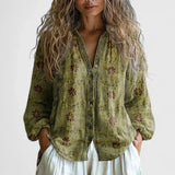 Bohemian Botanical Print Zip Front Blouse