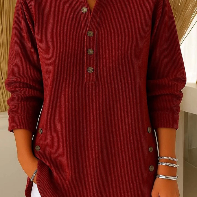 Henley Button Long Sleeve Tunic Blouse