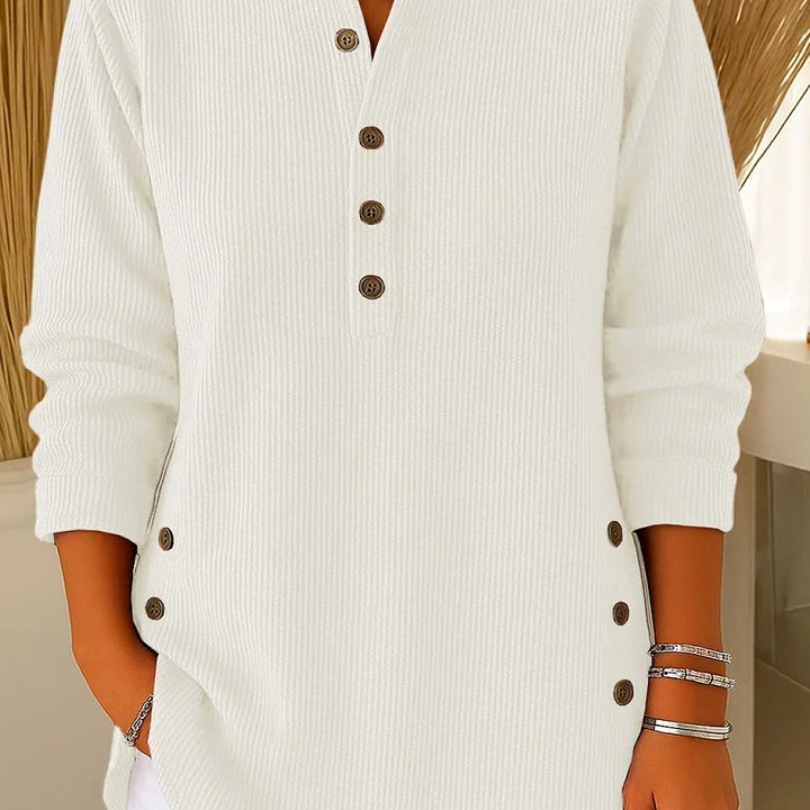 Henley Button Long Sleeve Tunic Blouse