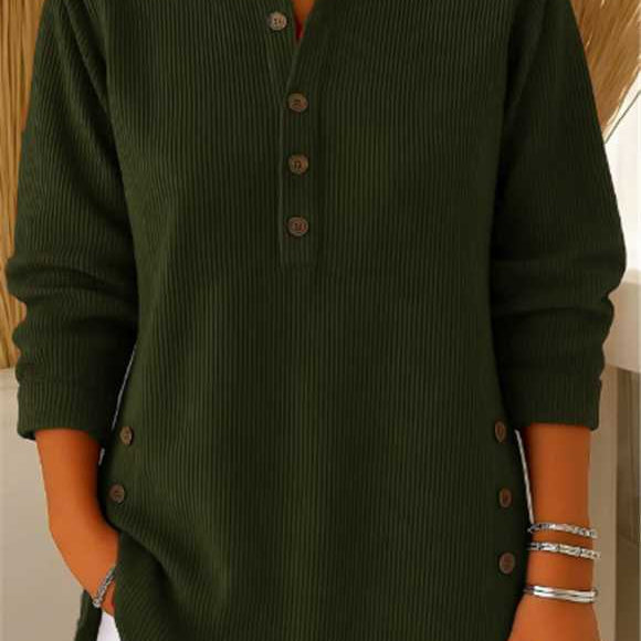 Henley Button Long Sleeve Tunic Blouse