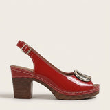 Women's Glossy Ankle Strap Cushioned Block Heels