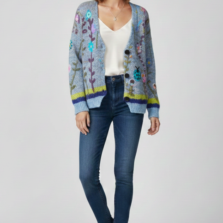Women's Patterned Knit V-Neck Button Cardigan