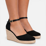 Women's Closed-Toe Ankle Strap Jute Wedge Espadrilles