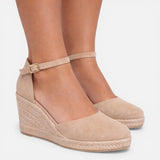 Women's Closed-Toe Ankle Strap Jute Wedge Espadrilles