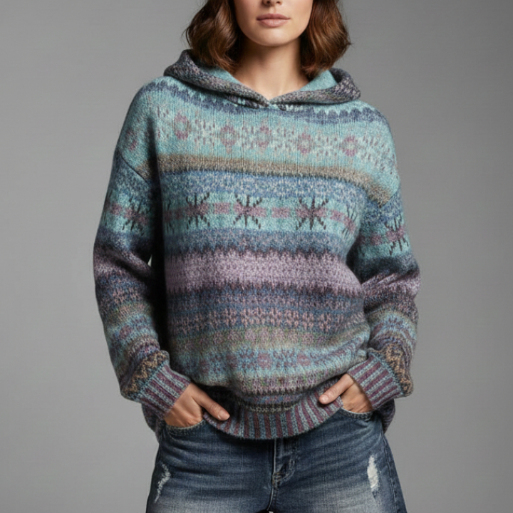 Fair Isle Knit Hooded Sweater