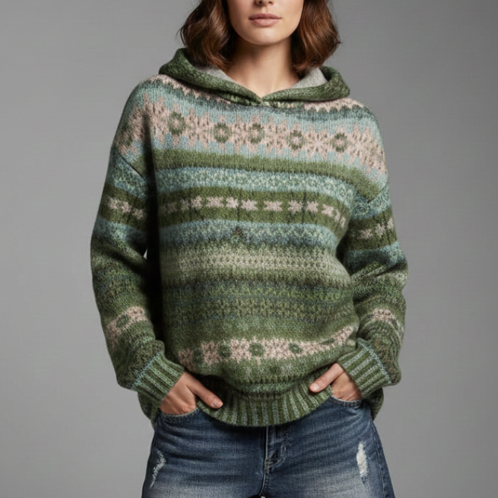 Fair Isle Knit Hooded Sweater