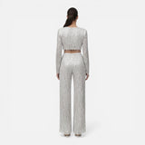 Women's Sequin Crop Top and Wide-Leg Trouser Set