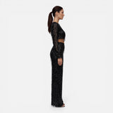 Women's Sequin Crop Top and Wide-Leg Trouser Set
