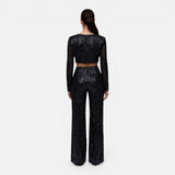 Women's Sequin Crop Top and Wide-Leg Trouser Set
