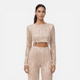 Women's Sequin Crop Top and Wide-Leg Trouser Set