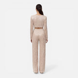 Women's Sequin Crop Top and Wide-Leg Trouser Set