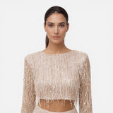 Women's Sequin Crop Top and Wide-Leg Trouser Set