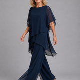 Women's Asymmetric Layered Chiffon Wide-Leg Set