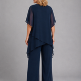 Women's Asymmetric Layered Chiffon Wide-Leg Set