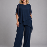 Women's Asymmetric Layered Chiffon Wide-Leg Set