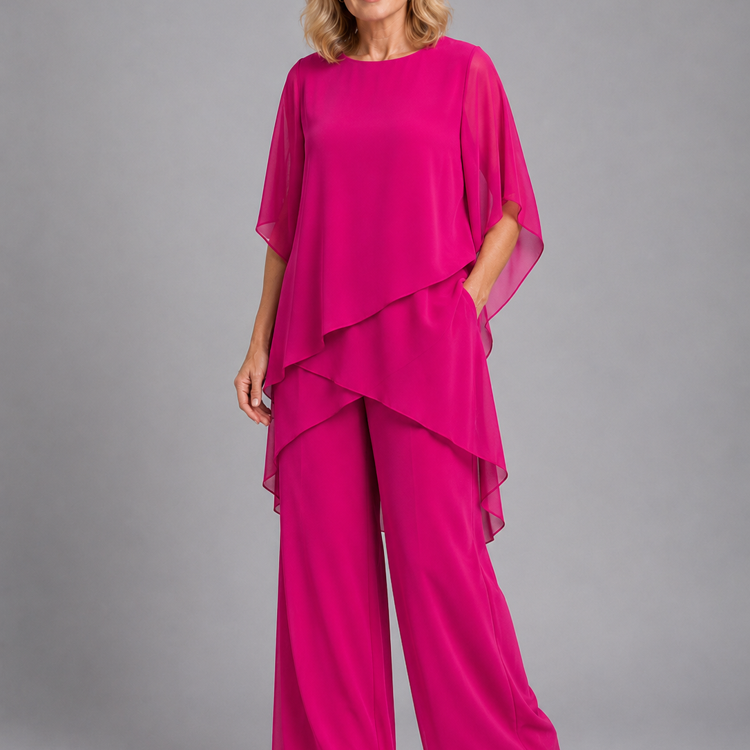 Women's Asymmetric Layered Chiffon Wide-Leg Set