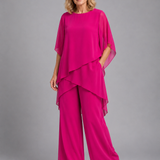 Women's Asymmetric Layered Chiffon Wide-Leg Set