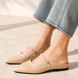 Women's Flat Leather-Look Closed-Toe Slip-On Mules