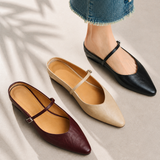 Women's Flat Leather-Look Closed-Toe Slip-On Mules