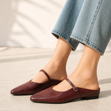 Women's Flat Leather-Look Closed-Toe Slip-On Mules