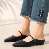 Women's Flat Leather-Look Closed-Toe Slip-On Mules