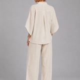 Women's Linen Blend Wide-Leg Two-Piece Set