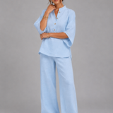 Women's Linen Blend Wide-Leg Two-Piece Set