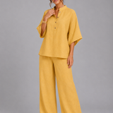 Women's Linen Blend Wide-Leg Two-Piece Set