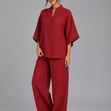 Women's Linen Blend Wide-Leg Two-Piece Set