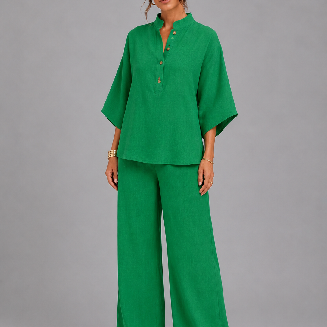 Women's Linen Blend Wide-Leg Two-Piece Set