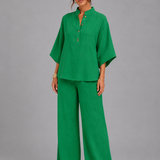 Women's Linen Blend Wide-Leg Two-Piece Set