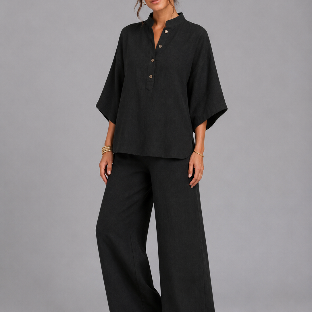 Women's Linen Blend Wide-Leg Two-Piece Set