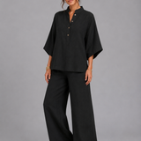 Women's Linen Blend Wide-Leg Two-Piece Set