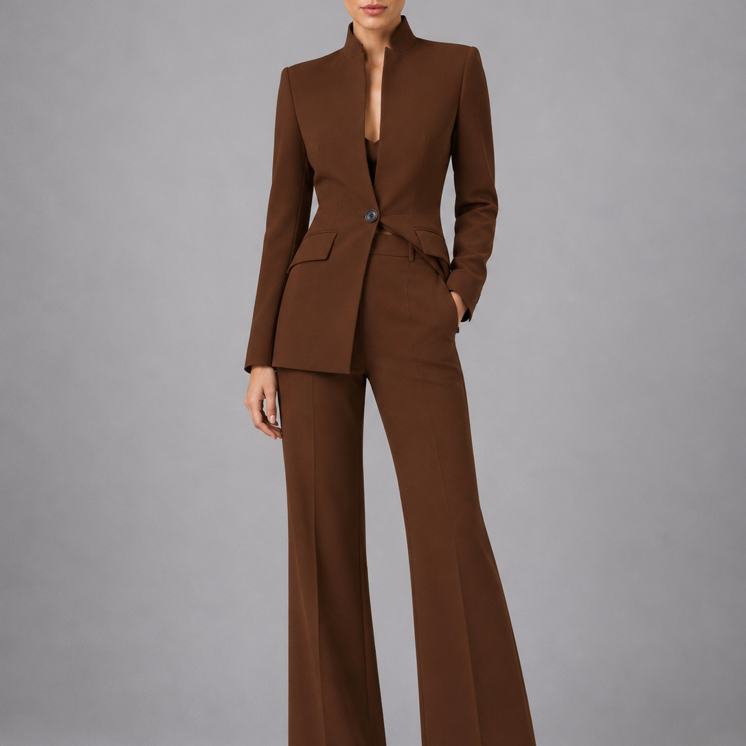 Women's Collarless Blazer and Wide-Leg Trouser Set