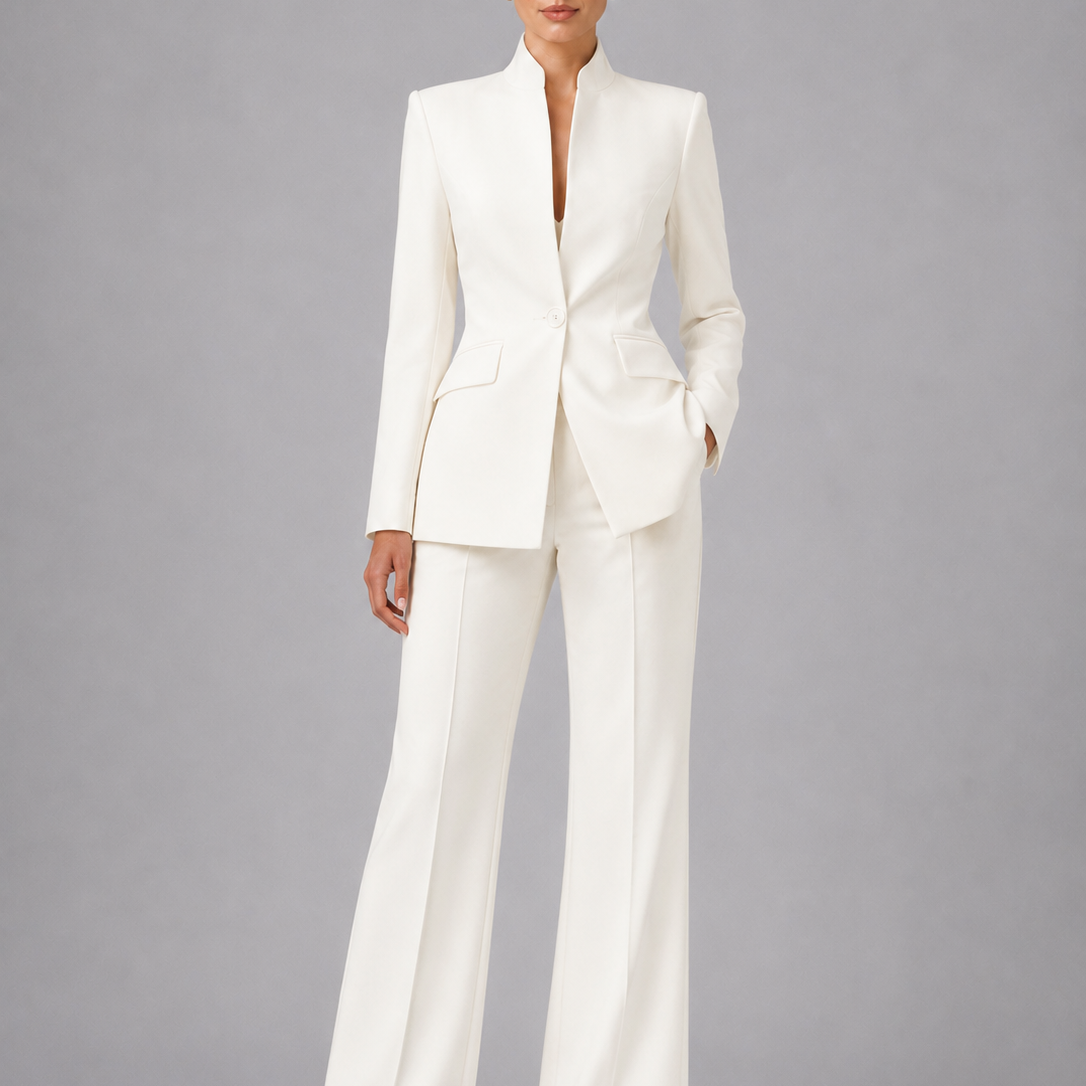 Women's Collarless Blazer and Wide-Leg Trouser Set