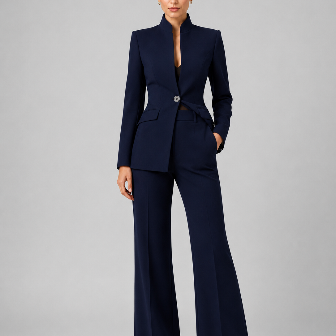 Women's Collarless Blazer and Wide-Leg Trouser Set