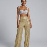Women's High-Waist Sequin Wide-Leg Trousers