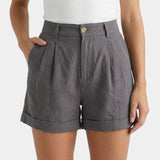 Women's High-Waist Wide-Leg Turn-Up Cotton Blend Shorts