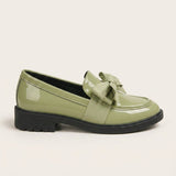 Women's Bow Detail Leather-Look Block Heel Loafers