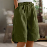 Elastic Waist Linen Blend Bermuda Shorts