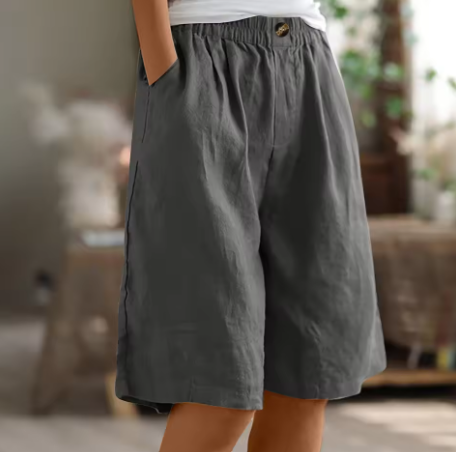 Elastic Waist Linen Blend Bermuda Shorts