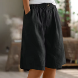 Elastic Waist Linen Blend Bermuda Shorts