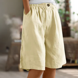 Elastic Waist Linen Blend Bermuda Shorts
