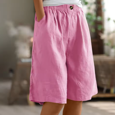 Elastic Waist Linen Blend Bermuda Shorts