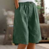 Elastic Waist Linen Blend Bermuda Shorts