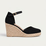 Women's Closed-Toe Ankle Strap Jute Wedge Espadrilles