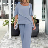 Short Sleeve Lounge Top and Wide Leg Trouser Set
