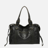Women's Black Faux Leather Shoulder Bag with Zip Pockets