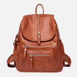Women's Vintage PU Leather Backpack with Zip Pockets