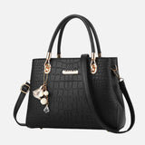 Women's Croc-Effect Shoulder Bag with Adjustable Strap